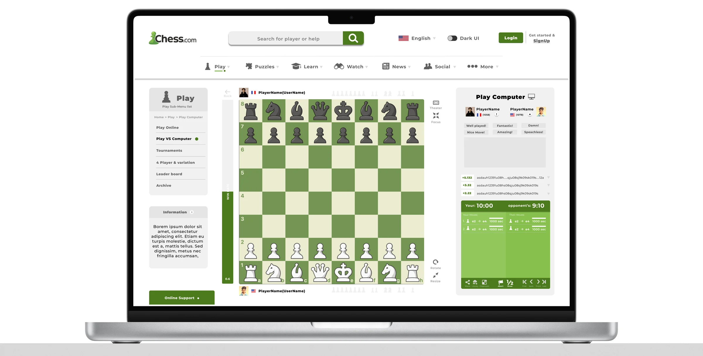 Chess.com play-versus-computer game screen